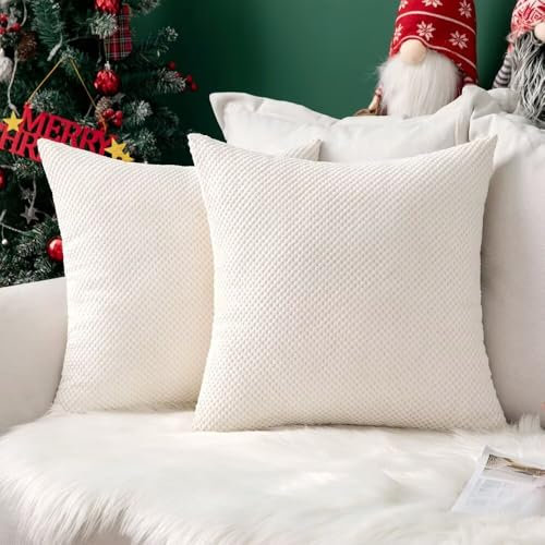 MIULEE 2er Set Kissenbezüge Weihnachten Dekokissen Körnig Dekorativ Kissenbezug Kissenhülle Sofakissen Deko Bezug Weich Zierkissen Kissen für Wohnzimmer Schlafzimmer 40x40cm Weiß