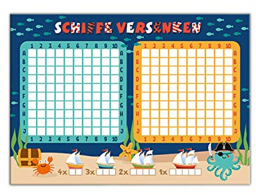 Junaversum 10 x Schiffe versenken Pirat Piraten-Party Kinderspiele Mitgebsel Gastgeschenk beim Geburtstag Kindergeburtstag Jungen Mädchen Schatzsuche