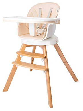 Beige 360 chaise haute bebe pivotante rotative 3 en 1 design bois naturel, de 6 Mois à 6 Ans environ, Fauteuil Enfant, Chaise Enfant, Puericulture Bébé, Évolutive, Réglable, Avec Plateau, Solide