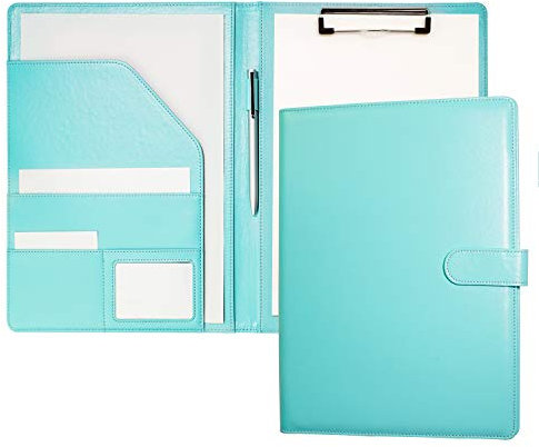 Mymazn Porte-Documents A4 en PU Cuir - Rangeur de Documents, Bloc-Notes, Trieur Organisateur (Planchette, Porte-Formulaires, Turquoise Pâle)