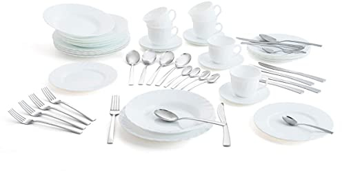 Luminarc Trianon Box 18 Plates, 6 Cups and 24 Cutlery 24.5 x 22.5 x 19.5 cm/22cl/26 cm-2.5 mm Opal Suitable Fridge Suitable for Microwave, Recyclable | White, other shapes design, gloss finish, microwave and refrigerator safe