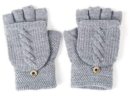 Damen Flip Handschuhe ，Winter Handschuhe Fingerlose Fäustlinge Damen Unisex Doppelfunktione Winterhandschuhe Fingerhandschuhe Strickhandschuhe mit Flip Top （grau）