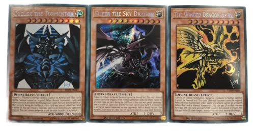 YuGiOh! 3 Egyptian God Set TN19 Obelisk EN007 - Slifer EN008 - Ra EN009 - ENGLISCH + 10 Arkero-G Soft Sleeves