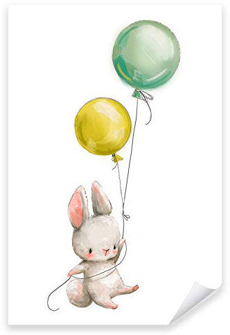 Postereck - 3618 - Kinderzimmer, Hase Tier Luftballon Fliegen Süss - Kinder Kinderzimmer Kinderbild Wandposter Fotoposter Bilder Wandbild Wandbilder - Leinwand - 60,0 cm x 40,0 cm