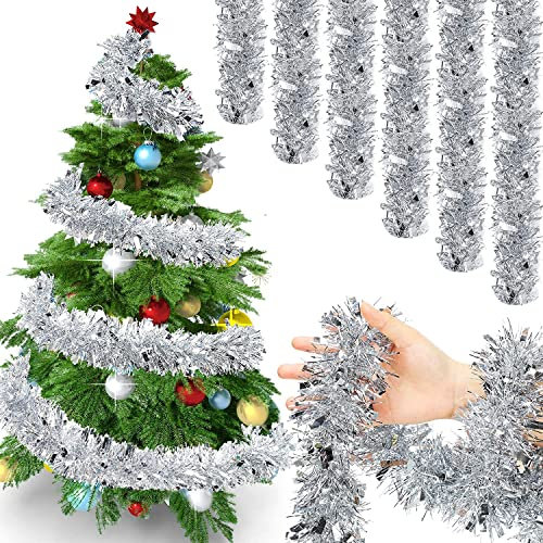Guirnalda Navidad 2 m Pack 6 – Espumillón Metálico Denso y Brillante para Árbol, Ventanas y Escaleras – Decoración Flexible y Reutilizable para Hogar y Fiestas