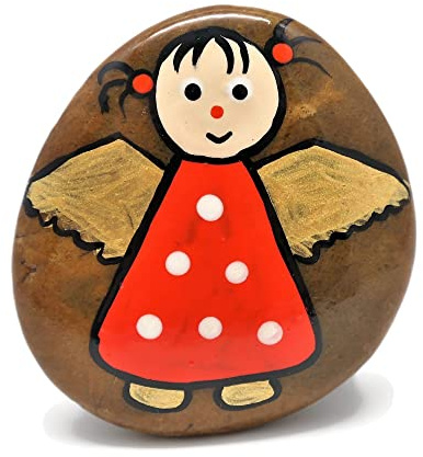 Andys Steinwelt Schutzengel personalisierbar mit Name, Datum für Prüfung | Glücksstein für Kinder und Erwachsene, Glücksbringer, Tischdeko Geburtstag Geschenk, Geschenkidee Trostspender (100 rot)