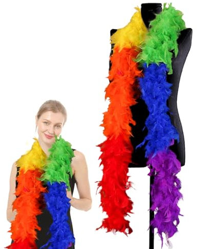 Regenbogen Federboa, Boa für Gay Pride LGBT Party Dekoration, 80g 2m/6.6ft Natürliche Truthah Feder-Boa Halt für Straßenfasching, Geburtstagsfeier, Halloween, Weihnachtsfeier, Konzert, Karneval