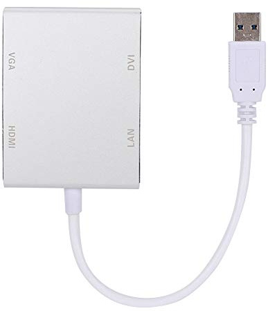 ASHATA USB 3.0 a y VGA, Aleación de Aluminio Multifuncional USB 3.0 a VGA//LAN/DVI Adaptador Convertidor