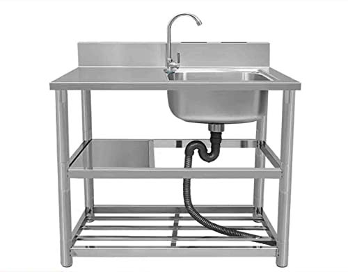 PASPRT Vasca Singola da appoggio in Acciaio Inossidabile, Set lavello da Cucina per Ristorante Commerciale con Rubinetto, lavabo con banco da Lavoro (Right L 100 cm)