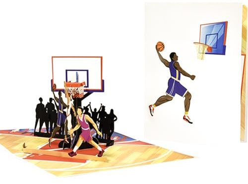 Koboko Pop up-kort basket, 3D-popup-kort gratulationskort, basketboll med kuvertset, med kreativt pappersmönster, present till födelsedag, examen, barndag