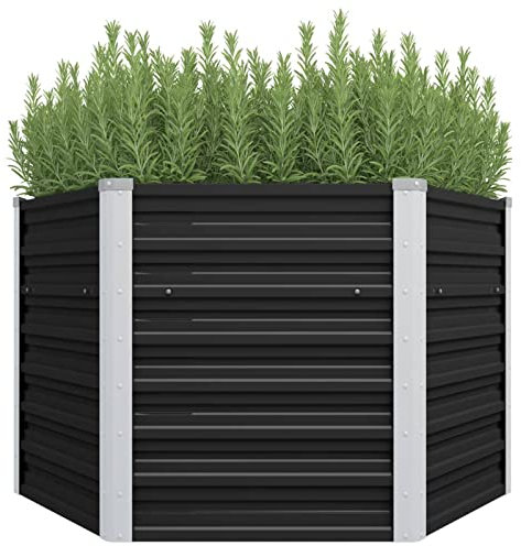 ARKEM Garten-Hochbeet Anthrazit 129 x 129 x 77 cm Verzinkter Stahl Pflanzenbeet Pflanzkübel Groß Außen Pflanzgefäß