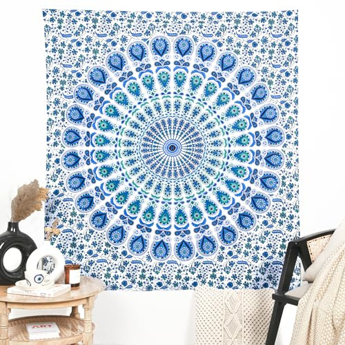 RAJRANG Peacock Motif Wall Hanging 127×152 cm – Boho Cotton, Decorative Cloth for Bedroom, Living Room and College Room