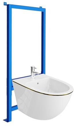 LAVITA Vorwandelement für Bidet LAV 500 + Wand-Bidet Sofi Gold Line Komplettset Wand-Hänge Bidet mit Hahnloch und Überlaufschutz aus Keramik WC Hygienisch und Pflegeleicht 36,5x49x32,5 cm