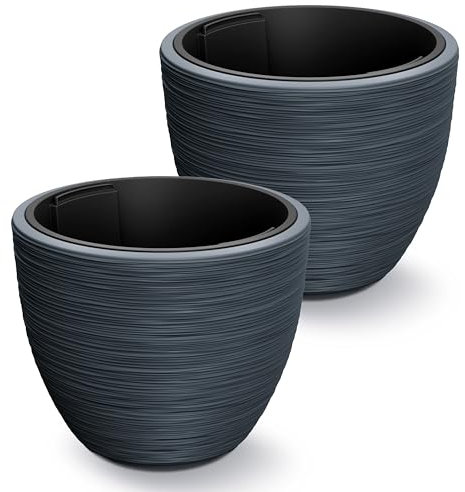Casaria® 2x Vaso da Fiori 30L 40x32cm Rigato con Inserto in Plastica Resistente Vasi per Piante Fioriera da Giardino Terrazza Antracite