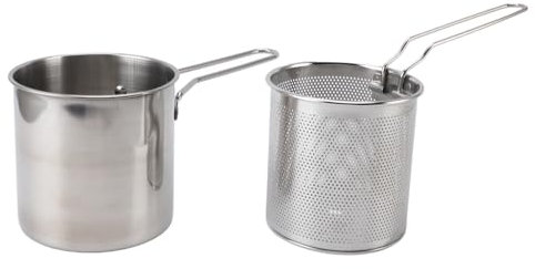 Freidora, sartén de acero inoxidable 304, mini freidora de acero inoxidable con canasta colador y mango, freidora para freír pescado, camarones y pollo