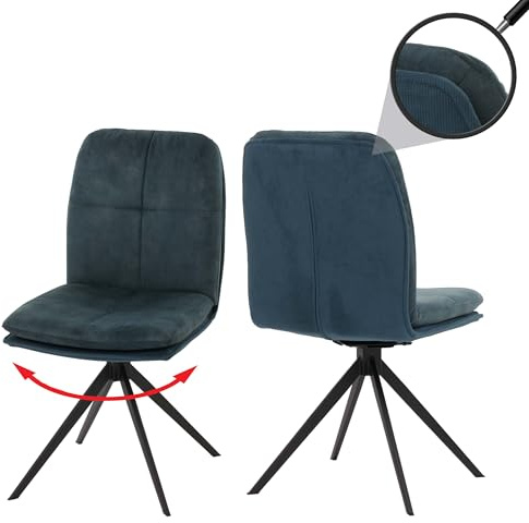 Mendler 2er-Set Esszimmerstuhl HWC-M68, Küchenstuhl Lehnstuhl, drehbar Auto-Position, Metall Stoff/Textil - blau
