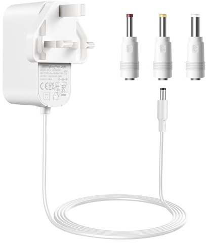 Tonton 12V Adapter Power Supply Charger with 3 DC Plug Tips, 2A 1A 24W AC/DC Power Adapter, Power Plug 5.5x2.1mm with 3 Tips for LED Strip Light, CCTV Camera, BT Speaker, GPS, Webcam, Router (White)
