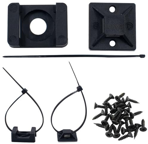 Set di basi a vite per fascette con 200 fascette per cavi 100 viti Supporti Adesivi per Fascette Zip Fermacavi per ancoraggio di gestione per battiscopa, parete o scrivania