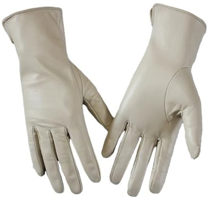 Damen Winter Dünne Schaffell Lederhandschuhe Damen Touchscreen Single Ungefüttert Gerade Stil Motorrad Reithandschuhe Beige 7 12