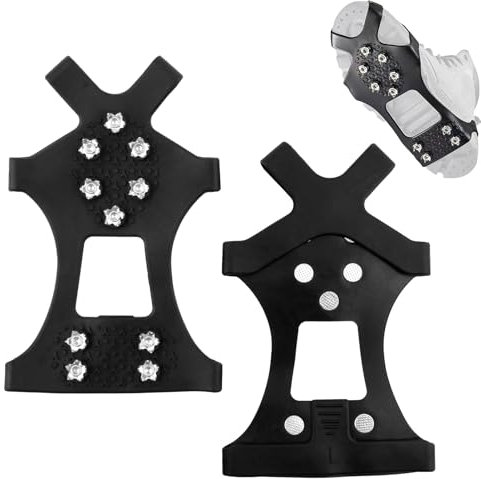Steigeisen Leichte EIS- und Schnee-Grip-Stollen, Spikes für Schuhe Winter, Schuhspikes Schnee und EIS, Traktionsstollen mit 10 Zähne zum Hineinschlüpfen, Grödel für Schneeschuhe für Damen Herren, M