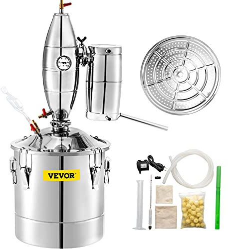 VEVOR Distillatore di Alcol, 30 Litri Distillatore di Bevande Alcool, 6,6 Gal Caldaie da Birra Vino Grappa Liquori, Kit per Produzione di Birra Fatto in Casa, Acciaio Inossidabile Moonshine Distiller