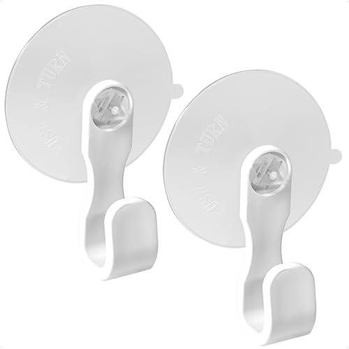 Five Oceans 2-Pack Suction Cup Hooks, Heavy Duty Vacuum Shower Hooks, Clear & White, Removable Reusable Bathroom Suction for Tile, Glass, Window, Door - FO4900