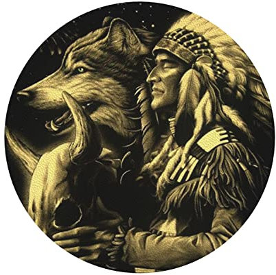 Lederuntersetzer mit Wolfsmotiv der amerikanischen Ureinwohner, 4er-Set, Kaffee-Tee-Untersetzer, Untersetzer für heiße Getränke, Vier Formen zur Auswahl
