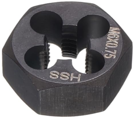sourcing map Troquel de rosca hexagonal M6 x 0.75 rosca métrica derecha de acero de alta velocidad reenhebrado fijo herramienta de reparación de roscado