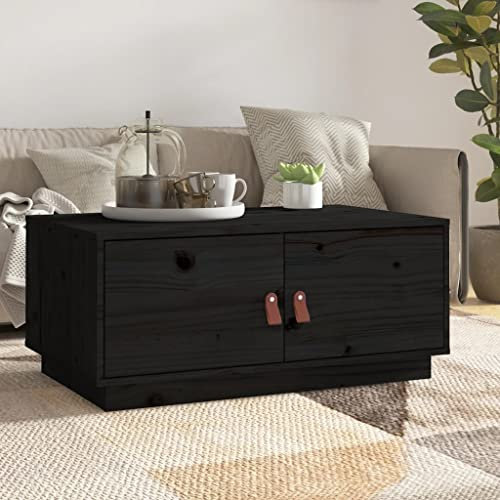 OHOOWOO Couchtisch Schwarz 80x50x35 cm Massivholz Kiefer,Massiver Wohnzimmertisch aus Kiefernholz mit Stauraum für Bücher und Zeitschriften Couchtische, Kaffeetische