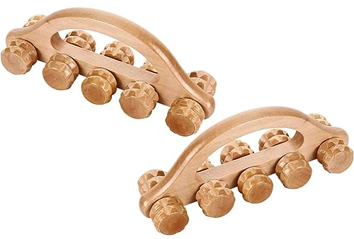 2 Stück Holz Muskelroller Massagegerät mit 10 Rollen | Handliches Massagewerkzeug, Khakifarben, für Zuhause und Büro, Leichtes zur Entlastung Müder Beine