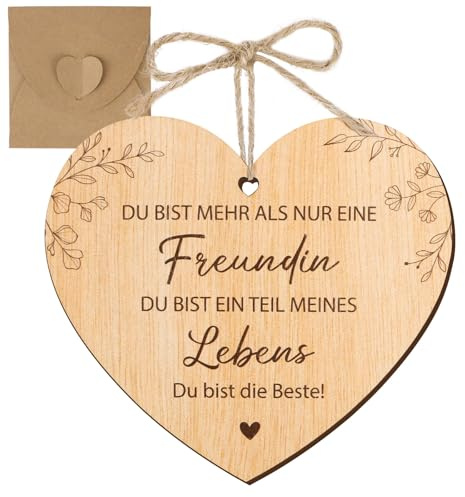 MEJOSER Geschenk für Freundin 9x10cm Beste Freundin Geschenke Karte aus Holz Herz als Anhänger Deko für Frauen Schwester Weihnachten Geburtstag Hochzeit Geburtstagskarte Grußkarte