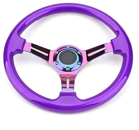 LUOKEKE Sportlenkrad Universal 350mm 14Inch Classic Abs Auto-Sport-Lenkrad mit Neo-Chromspeichen Holzlenkrad(Deep Purple)
