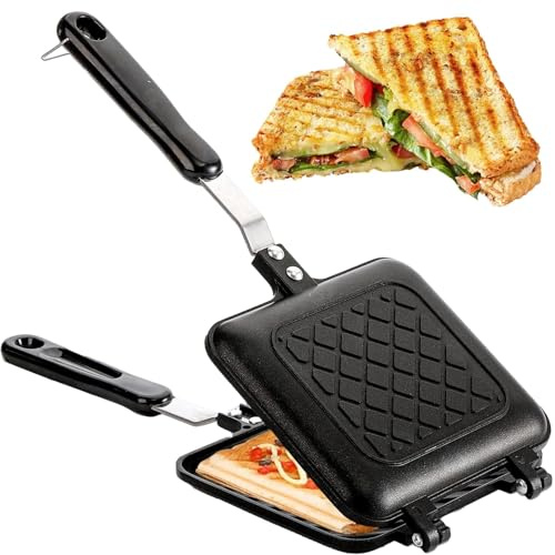 Grille-pain de camping anti-adhésif - Double face - Multifonction - Avec poignée résistante à la chaleur - Convient pour le petit déjeuner en famille ou le camping en plein air