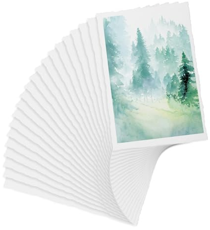 Lot de 25 feuilles de papier aquarelle en coton, 300 g/m², papier texturé à bords superposés, papier fait à la main pour peinture, invitations de mariage, calligraphie, croquis, travaux manuels