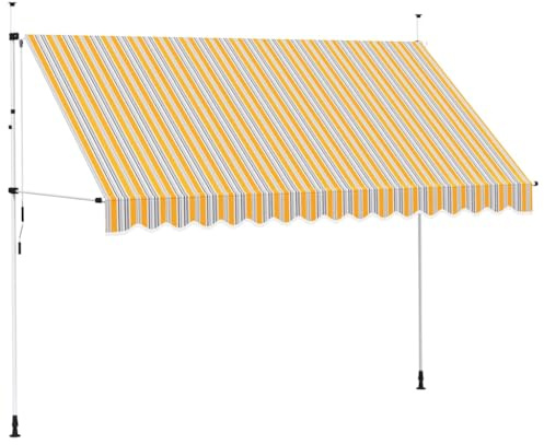 Store banne sans Perçage Auvent Marquise Retractable avec Manivelle Multi-Fonction Store latéral Enroulable Brise Vue Brise Soleil, 350 cm Rayures Jaunes et Bleues