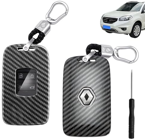 Schlüsselhülle für Koleos Kadjar Megane Clio Captur Espace 2016-2026 | 4-Tasten Autoschlüssel Hülle aus Carbon-Optik, passgenau, schützt zuverlässig Kratz und Stoßschutz, Präzise Passform