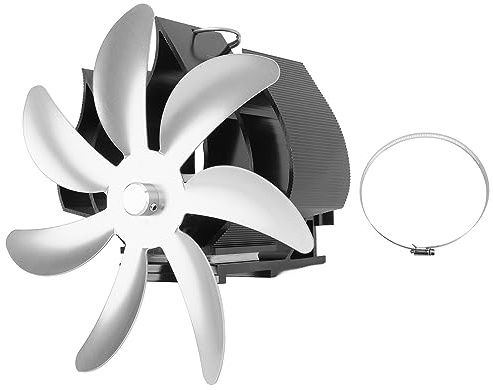 lvifloae 7 Blade Aluminum Silent Wood Stove Fan Wall Mounted Heat Stove Fan with Retaining Ring Suitable for all Types of Home Log Burning and Camping Heating Equipment (Silver)
