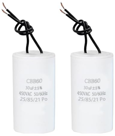 2 Piezas Condensador de Arranque, CBB60 450v 30uf 50/60HZ Condensador de Funcionamiento del Motor para Motores Eléctricos, Adecuado para Compresores, Lavadoras, Aires Acondicionados