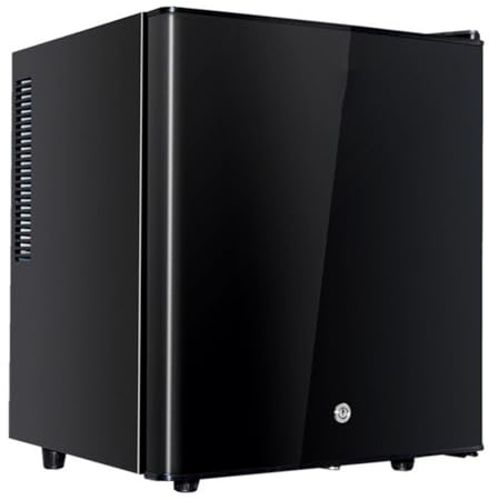 hxoity 30L Mini Fridge With Cooling And Heat Function Table Top Refrigerator Freestanding Refrigerator LED Light + Lock And Key Ideal For Bedrooms Hotels & Guest Houses(Black solid door)