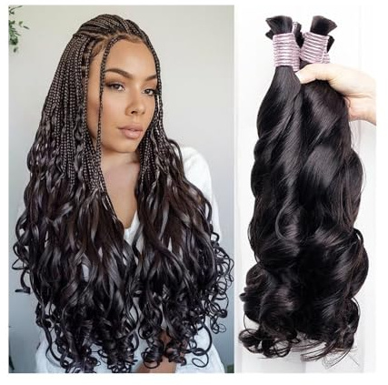 Mujeres 1 paquete de extensiones de cabello humano for trenzar, 100 g, suelto, ondulado, con rebote, estilo bohemio, estilo Remy. Extensiones para trenzas(1 Bundle 16 inch)