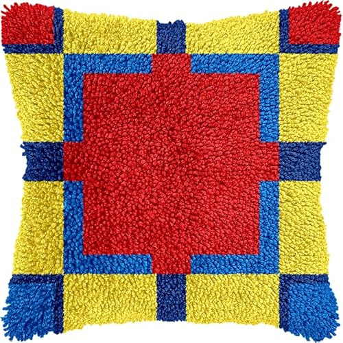 FFDONGTEGO Kit Gancio di Chiusura,Motivi di piastrelle colorate,DIY appeto per Uncinetto Latch Hook Pillowcase Kit Eegalo Creativo per la casa e il divano,43x43cm
