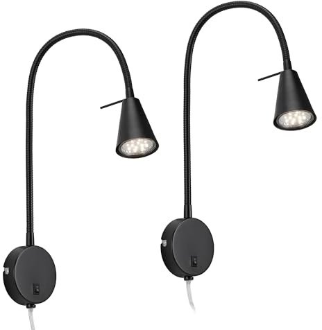 BRILONER - 2er-Set LED Leselampen mit Schalter am Gehäuse, schwenkbar, warmweißes Licht, Wandleuchte Innen, Wandlampe, Bettlampe, Lampe Bett, Leselicht, Nachttischlampe, 45 x 8 x 20,5 cm, Schwarz