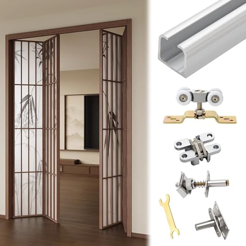 binario per porta scorrevole Kit Di Ferramenta per Porte A Soffietto Montate Al Soffitto, Ferramenta per Binari in Alluminio per Porte A Soffietto, Ferramenta per Porte di Armadi(400cm/157.5in)