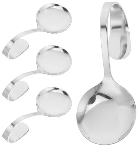 LIGIGWASH Set 4 Cucchiai in Acciaio Inossidabile Manico Curvo Utensili da Buffet Multiuso per Insalata e Dessert Cucchiai Riutilizzabili per Feste Catering e Ristorazione Professionale
