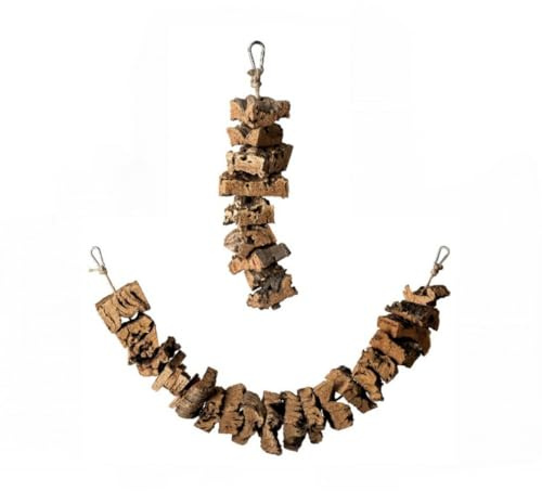 2-teiliges Set Knabberketten aus Korkrinde | Spielzeug für Vögel aus Kork | Kette (25cm) & Schaukel (40cm) | aus Naturkorkrinde | wärmedesinfiziert | leichte Montage | mit Kork aus Portugal, hergestel