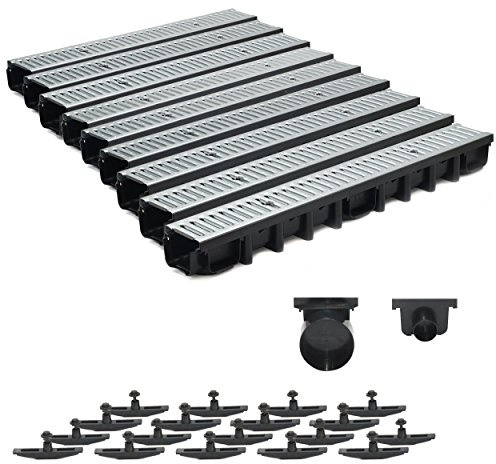9m Entwässerungsrinne Terrassenrinne Stahlrost verzinkt komplett SET, System A15 98mm