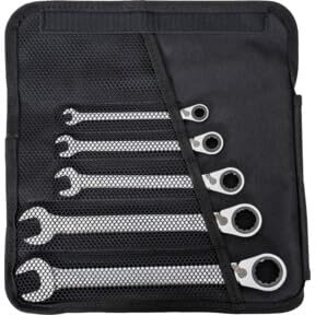 STIER Maul-Ringratschenschlüssel-Satz, 5-teiliges Set, Schlüsselweite 8-19 mm, Umschaltfunktion, Ringratschenmechanismus feinverzahnt, 72 Zähnen, in praktischer Rolltasche