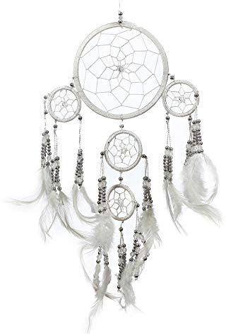 Pink Pineapple Piccolo Dream Catcher Bohemien Fatto a Mano: Acchiappasogni Etico da Appendere Arte da Parete con Piume Bianco e Perline con Tradizionale Disegno all'Uncinetto- 12 cm x 35 cm