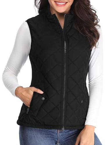 MISS MOLY Femme Gilet Doudoune Ultra Leger sans Manches Col Hiver Veste de Canard Blanc Duvet Parka Noir - S