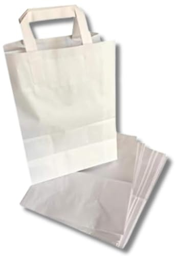 C.N. Sacchetti di Carta con Manici Bianchi 22+10x29 cm 100 PZ Shopper Busta in Carta Kraft Bianca Borsa Ecologica per Negozi,Boutique,PROFUMERIE,Porta BOMBONIERE, Regali ECC.